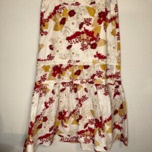 H&M Tiered Skirt Cotton Floral A Line Red Yellow Cream Boho‎ Peasant